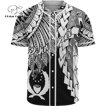 Polynézia Kultúry ostrovnej Krajiny Pohnpei Tribal Farebné Korytnačka Tetovanie 3DPrint Lete Baseball Košele Dres, Krátke Rukávy XA2