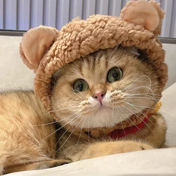Nové Pet Mačka Spp Psa Pokrývky Hlavy Zábavné Medveď Uši Klobúk Teplé Krátke Plyšové Uši, Domáce Zvieratá Strany Vianočné Cosplay Malé Zvieratko Accessorie
