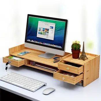 Drevo Stolná Organizátor Stojan Home Office Desktop Počítač, Monitor, Notebook Držiteľ