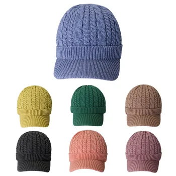 Jesenné a zimné nové zakrivené okraj pletený hat teplú čiapočku vintage krátky okraj ochranu sluchu studenej klobúk dámske jednofarebné