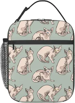 Bezsrstý Nahé Mačky Sphynx Mačky Izolované Lunch Box, Prenosné Opakovane Obed Taška Chladnejšie Tote Piknik Cestovanie