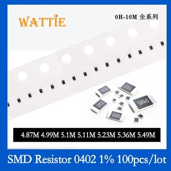 SMD Rezistora 0402 1% 4.87 M 4.99 M 5.1 M 5.11 M 5.23 M 5.36 M 5.49 M 100KS/veľa čip odpory 1/16W 1.0 mm*0,5 mm