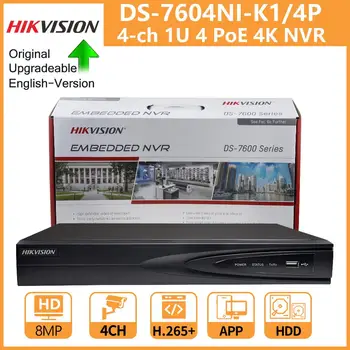 Hikvision 4K NVR 4CH DS-7604NI-K1/4P Siete Vedi Nahrávač 4 PoE Ports CCTV Kamery Rekordéra Vložený Plug Play Pôvodnú Upgrade