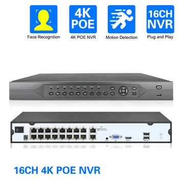 16CH 4k 8MP POE NVR videorekordér H. 265 48V Audio PTZ IP Kamera AI Detekcia Tváre KAMEROVÝ Systém RTSP P2P Siete Xmeye Cam