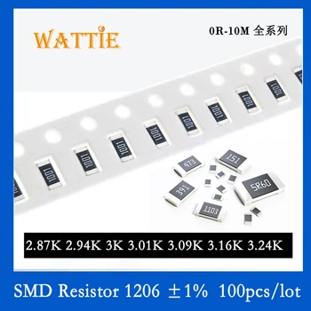 SMD Rezistora 1206 1% 2.87 K 2.94 K 3 K 3.01 K 3.09 K 3.16 K 3.24 K 100KS/veľa čip odpory 1/4W 3,2 mm*1,6 mm