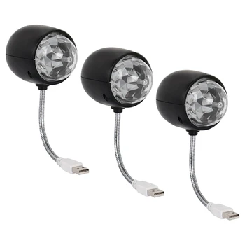 3X USB Disco Ball Lampa, Rotujúce RGB Farebné LED Fáze Osvetlenie Strany Žiarovka S 3W Kniha Svetla, USB Powered (Black)
