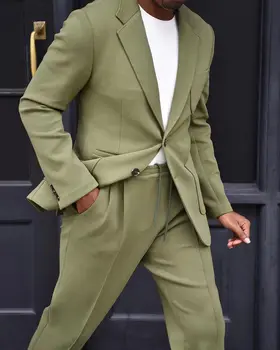 Sako Sady Svadobné Obleky Pre Mužov Zelená 2 Kusy Oblečenia Slim Fit Custome Veľké Veľkosti Smoking Homme Groomsmens Strany Elegantné Šaty