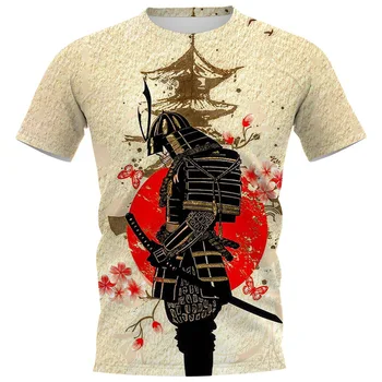 2023 Hot Predaja T-shirt 3D Vzor Japonský Samuraj Tlač pánske T-shirt Okrúhlym Výstrihom, Krátky Rukáv Ležérny Top
