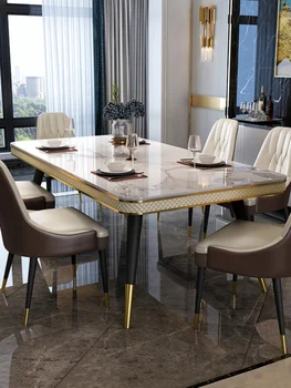 Svetlo luxusné rock doske kuchynskej linke jedálenský stôl a stoličky kombinácia jednoduchej modernej domácnosti obdĺžnikový jedálenský stôl