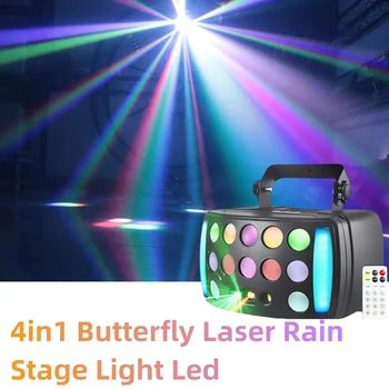 4in1 Motýľ Laser Dážď Fáze Light, Led Stroboskop Bobblehead RGB Lúč Projektora Účinok DMX Hlas Auto Master-Slave Dj, Disco Party