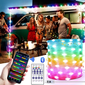 RGBIC LED Reťazec Svetlá Bluetooth APP Vonkajšie Nepremokavé Víla Svetlo Graland Pre Strany Dovolenku Svadobné Vianočný Strom Decor