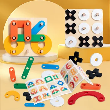 Montessori Drevené Všestranný Puzzle Dosky Geometrický Tvar, Puzzle Mini Šach Zameranie Vzdelávania Vzdelávacie Hračky Pre Deti Deti