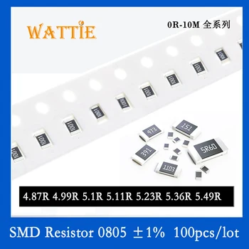 SMD Rezistora 0805 1% 4.87 R 4.99 R 5.1 R 5.11 R 5.23 R 5.36 R 5.49 R 100KS/veľa čip odpory 1/8W 2.0 mm*1,2 mm