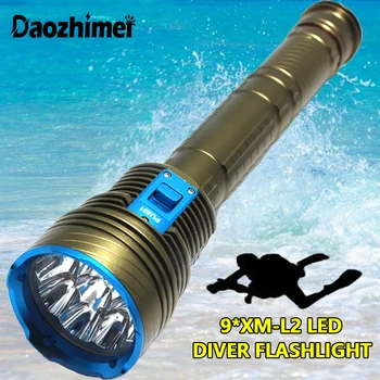 Potápačská Baterka 9x XML L2 LED Podvodné 3 režim Vodotesný LED Potápačská Baterka Flash Svetlo Lampy Poľovnícke Taktické Svietidlo