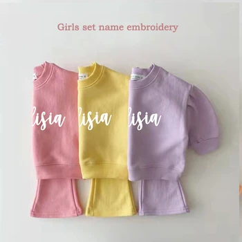 2023 Jeseň Sezóny Oblečenie Baby Dievčatá Oblečenie, Nastaviť Prispôsobené Názov Výšivky Top Oblečenie Mnohé Farebné Kombinézu Dlhý Rukáv Sady