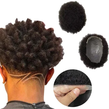 Európske Panenské Ľudské Vlasy Nahradenie 4 mm Kinky Afro Curl 8x10 Tenkú Kožu v Plnej PU Toupee Krátke Vlasy Silikónové Parochňu pre Mužov