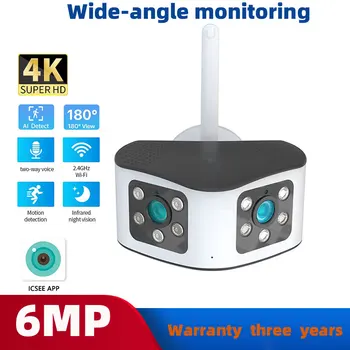 4K 6MP Fotoaparát Binokulárne Široký uhol 180 stupňov Monitoring WIFI Domov Vonkajšie Bezpečnostné Solares cctv Cam 2 Way Audio Dohľad