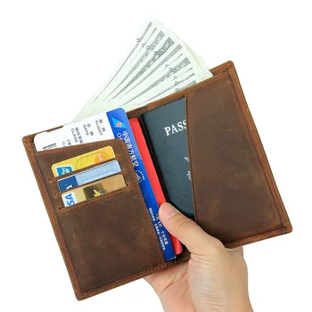 Newsbirds Kožené pánske peňaženky Crazy Horse kožené RFID multi-card pas taška ID taška peňaženky Karty držiteľa pasu pre mužov, ženy