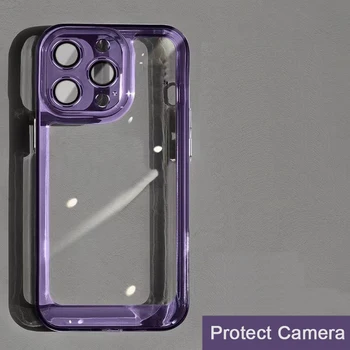 Transparentné, Jasné puzdro pre iPhone 14 Pro Max Plus 11 13 12 Prípadoch Chrániť Objektív Fotoaparátu Shockproof Fialová Mäkký Nárazník Pevný Kryt