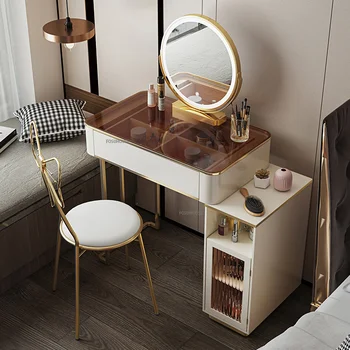 Nordic Light Luxusné Príborníky pre Spálne Malý Apartmán High-End Sklo Márnosť Stôl so Zásuvkami Skladovanie Ekonomické Márnosť Stôl