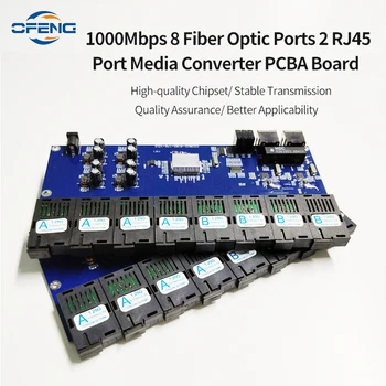 Gigabit Ethernet Vlákniny Prepínač Media Konvertor 8 Vlákien Port 2RJ45 Vlákniny Port, Optický Vysielač, 3 KM 20 KM SC Jednom Režime 1000M