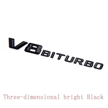 1pc Lesklý čierny Pre Mercedes-Benz V8 BITURBO blatník strane značky twin turbo zadný koniec logo list značky auta 3D nálepky