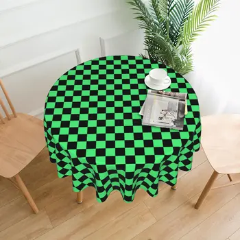 Čierny a Zelený Šachovnica Vzor Tabuľky Obliekať pre Jedálenský Stôl Nepremokavé Okrúhly Obrus 60 Inch Strán Svadobné Dekorácie