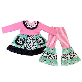 Veľkoobchod dievča Batoľa Oblečenie Leopardí Vzor Top Pruhované Nohavice Deti Baby Girl patria Detský Oblečenie