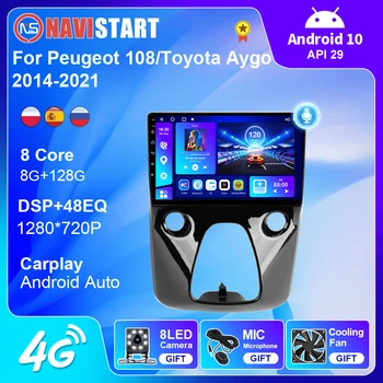 NAVISTART Android Auto Auto Multimediálne Video Prehrávač Pre Toyota Aygo Pre Peugeot 108 2014-2021 Navigácie GPS Carplay 4G WIFI DSP