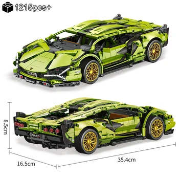 1215PCS Technické Zelená Lamborghinis Super Športové Auto stavebným MOC Model Racing Vozidla Zhromaždiť Tehly Hračka Pre Deti, Darčeky