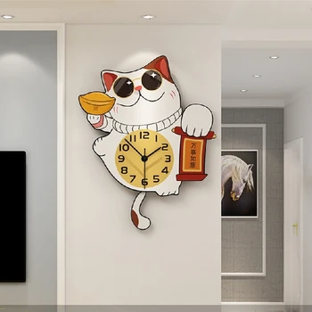 Čistá červená šťastie mačka hodiny nástenné hodiny obývacia izba domov módy tvorivé moderný minimalistický hodiny na stenu cartoon stene hodinky