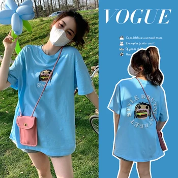 A50123# Materstva 2 Ks Oblečenie Set T-Shirt Kórejské Oblečenie Cartoon Vzor Voľné Štýlové Obleky Pre Ženy 2 Ks Letné Oblečenie