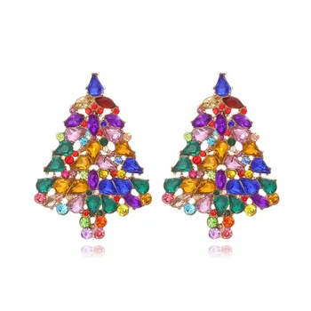 2023 Vianočné Kovové Multicolor Drahokamu Strom Stud Náušnice Dovolenku Strany Módne Šperky dámske Roztomilý Trend Príslušenstvo Darček