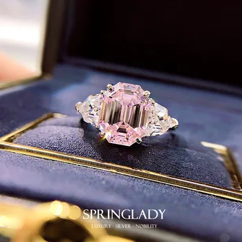 SpringLady 100% 925 Sterling Silver Ružová Vysoko Uhlíkovej Diamantové Prstene Pre Ženy Šumivé Svadobné Party Jemné Šperky Darček