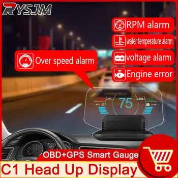 HD C1 Auto HUD OBD2 GPS Duálny Systém 5.1 Palcová Verzia Head Up Displej Otáčkomer RPM prekročenia rýchlosti Napätie Motora Vody Temp Alarm