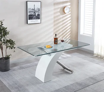 [Flash Predaj]Obdĺžnikový Skla Top Jedálenský Stôl, Moderný Dizajn Obdĺžnikovej Miestnosti Tabuľka Pre Domáce Čierne alebo Biele[USA-W]