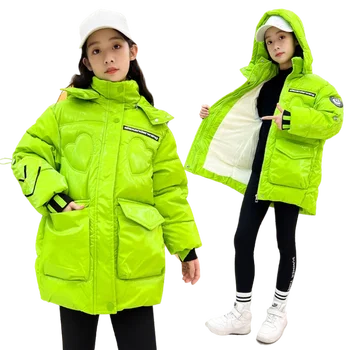 2023 deti Zimná Bunda Pre Dievčatá Svetlé Srdca Tlače Zahustiť Dievčatá Zimný Kabát s Kapucňou Dole Zimné Dievčenské Bundy Outwear 5-14y