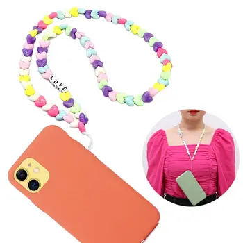Univerzálny Telefón Visí Lano alebo povraz Popruh Mobile Perličiek Reťazca Multicolor Náramok Akryl Dlhým Reťazcom Popruh Lano s karabínou na Kľúče Lady Darček