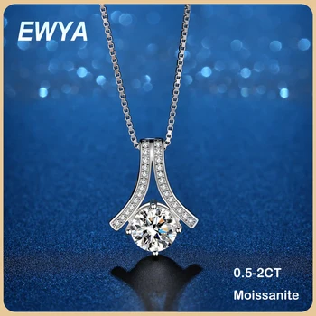 EWYA Reálne 0.5-2 Carat D Farba Moissanite Diamantový Náhrdelník Prívesok Pre Ženy 100% S925 Šterlingov Strieborné Náhrdelníky Jemné Šperky