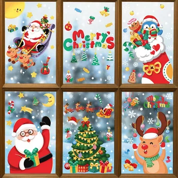 Cartoon Vianočné Okná Samolepky Na Stenu Dekor Santa Claus Snehuliak Veniec Vianočné Nálepky Veselé Vianoce Dekor Noel Šťastný Nový Rok