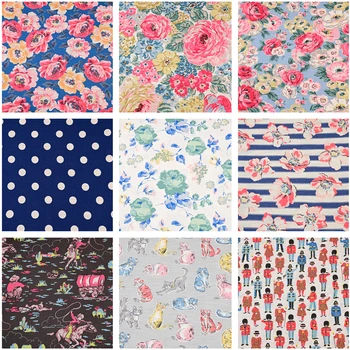 Kvety Bavlnená Tkanina Imitácia Bavlnená posteľná Bielizeň Britský Štýl Rose Cartoon Tlač Ručné DIY Oblečenie Šaty Textílie