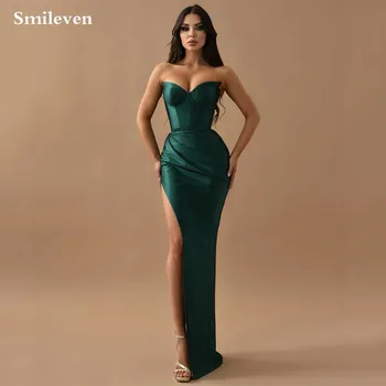 Smileven V Krku Hunter Green Večerné Šaty bez Rukávov Formálne Príležitosti Šaty Strane Split Ženy Party Šaty šaty de soiré 2023