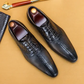 Taliansky Mužov Oxford Topánky Luxusné Originálne Kožené Jeseň Fashion Krokodíla Vzor Kvality Elegantné Svadobné Sociálne Formálne Topánky Muž