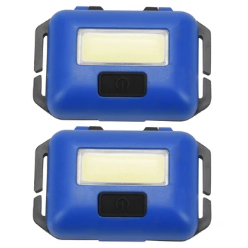 2X Cob LED Mini Vedúci Svetlo Lampy Svetlometov 3 Režimy Rainproof Vedúci Pochodeň Baterka Hlavu Pre Outdoorové potreby na Kempovanie, Rybárske Modrá
