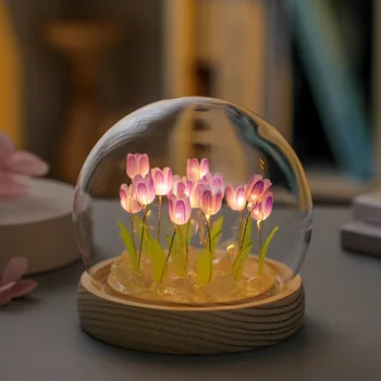 Tulipán DIY Detí Nočné Svetlo Nabíjania cez USB Kvety Rodina Spálne Dekorácie Prázdninový Darček pre Priateľa, Valentín Prekvapenie