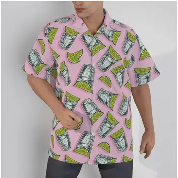 Havajské Košele pre Mužov, limetová šťava Tlač Pláži Krátkym Rukávom Letné Bežné Tlačidlo Hore Topy 3D Ružové Tričká