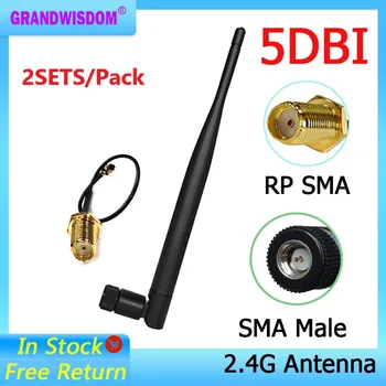 2sets 2.4 G vysokým ziskom 5dbi anténa sma male wlan wifi 2.4 ghz antene IPX ipex 1 SMA female pigtail Predlžovací Kábel internet vecí anténa