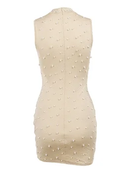 Ženy s Pearl Drahokamu Šaty bez Rukávov Posmívati Krku Zips Zadné Tesný Mini Šaty Clubwear