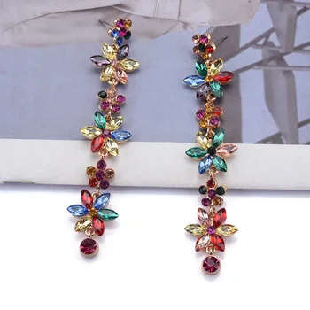 2023 ZA Nové Módne Farebné Crystal Kamienkami Kvety Vyhlásenie Dlhé Náušnice Ženy Indickej Etnických Svadobné Náušnice Šperky