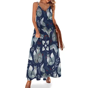 Akvarel fox ľudovej vzor - Modrá bez Rukávov Šaty dámske letné dlhé šaty dámske šaty, luxusné letné žien oblek